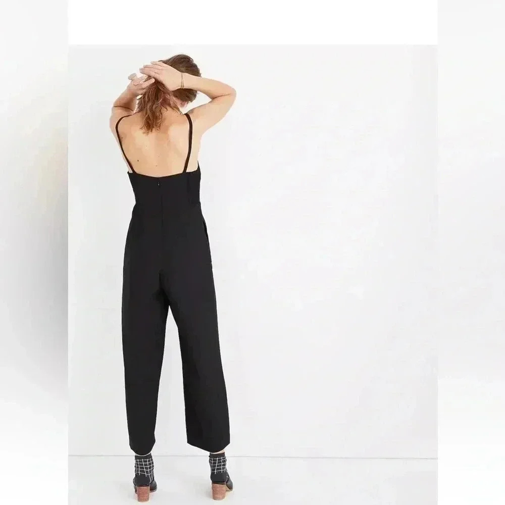 Madewell Thistle Wide Leg Cami Jumpsuit Black Smocked Back Size 00 Strong alter - Picture 4 of 12